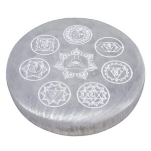 Portaincenso in Selenite con Sette Chakra Incisi 10 cm