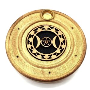 Porta incenso in legno rotondo con Triple Moon 10 cm