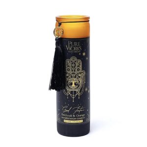 Candela d'intenti Good Fortune in vetro con Nappina Fragranza Patchouli e Arancio