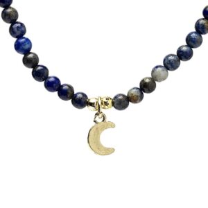 Collana regolabile con perle in Lapislazzuli e ciondolo a forma di Luna