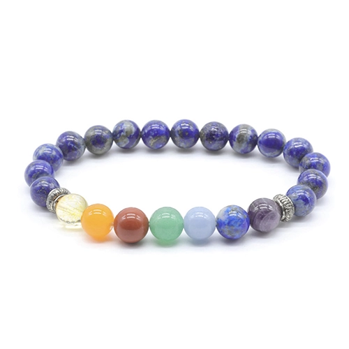 Bracciale in Lapislazzuli dell'Afghanistan Qualità 'A' e Pietre 7 Chakra con perle da 8 mm