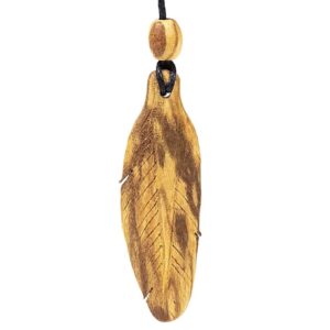 Collana con cordino regolabile con ciondolo a forma di Piuma in Palo Santo
