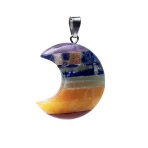 Ciondolo in Pietra a forma di Luna dei 7 Chakra