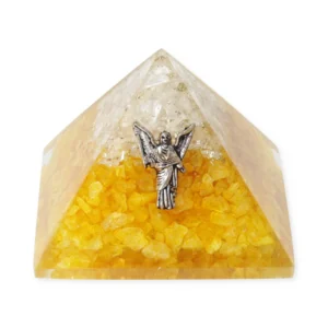 Piramide di Orgonite con citrino, quarzo ialino e angelo Uriel